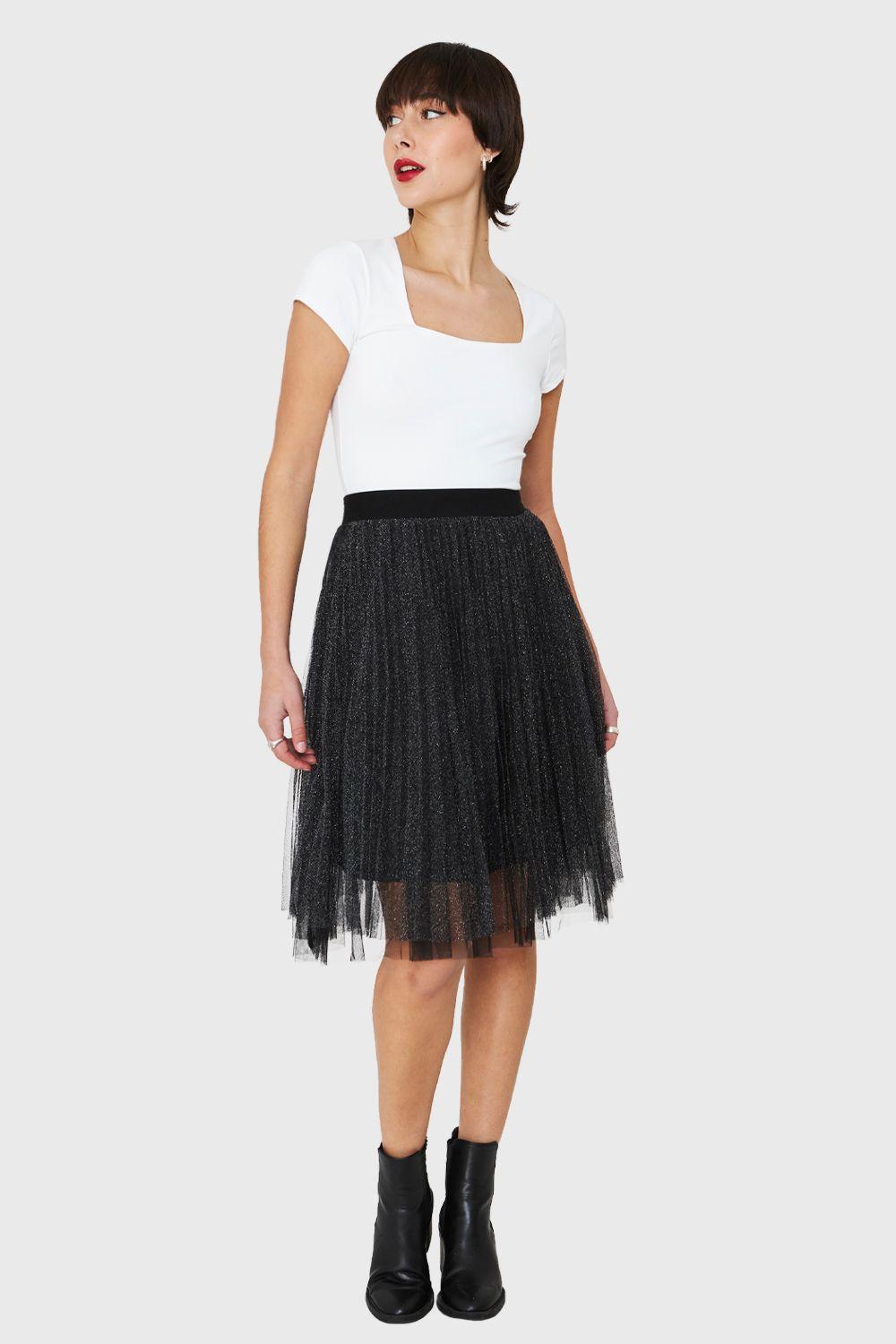 Falda Tul Brillos Negro Nicopoly-1