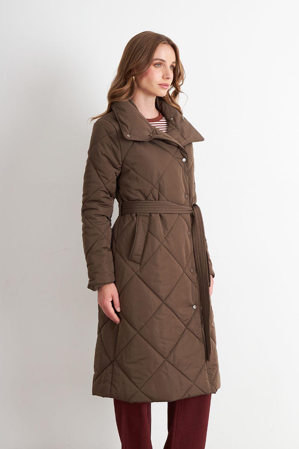 Parka Acolchada con Cinturón Lazo Café Nicopoly-2