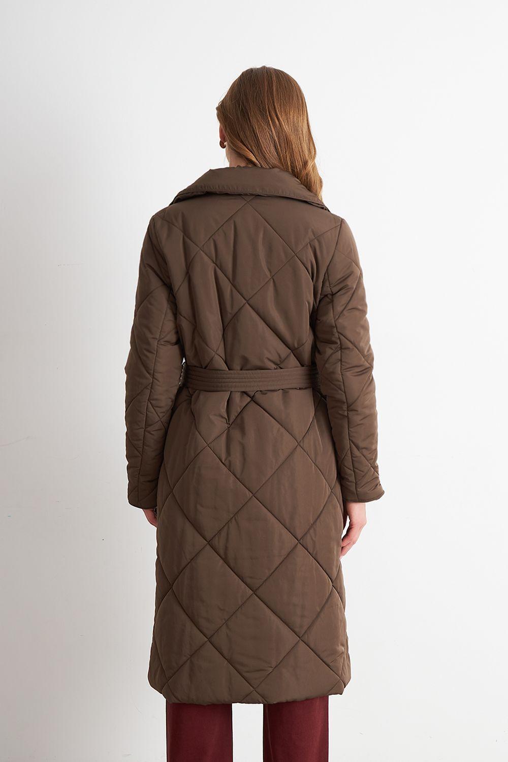 Parka Acolchada con Cinturón Lazo Café Nicopoly-3