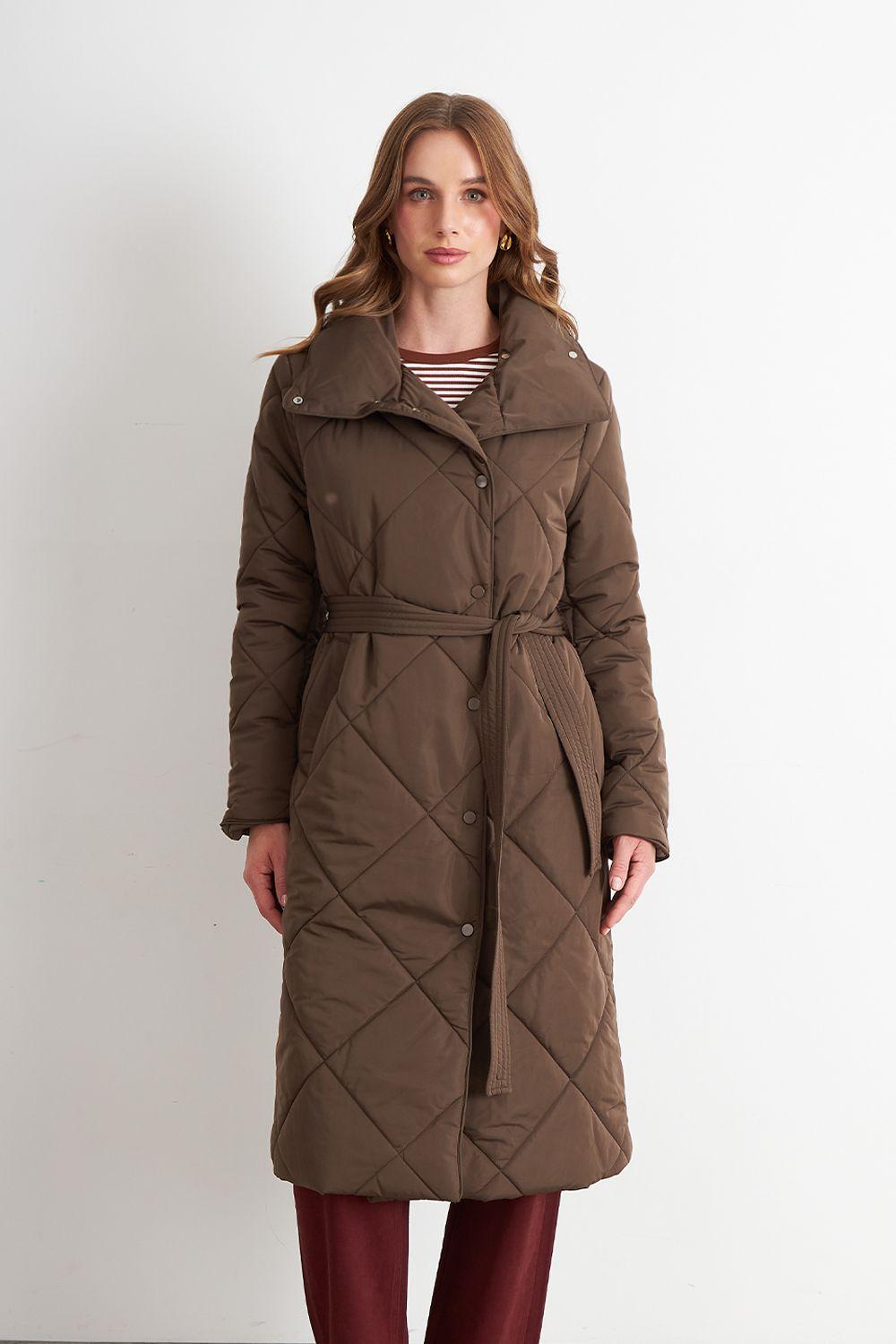 Parka Acolchada con Cinturón Lazo Café Nicopoly-4