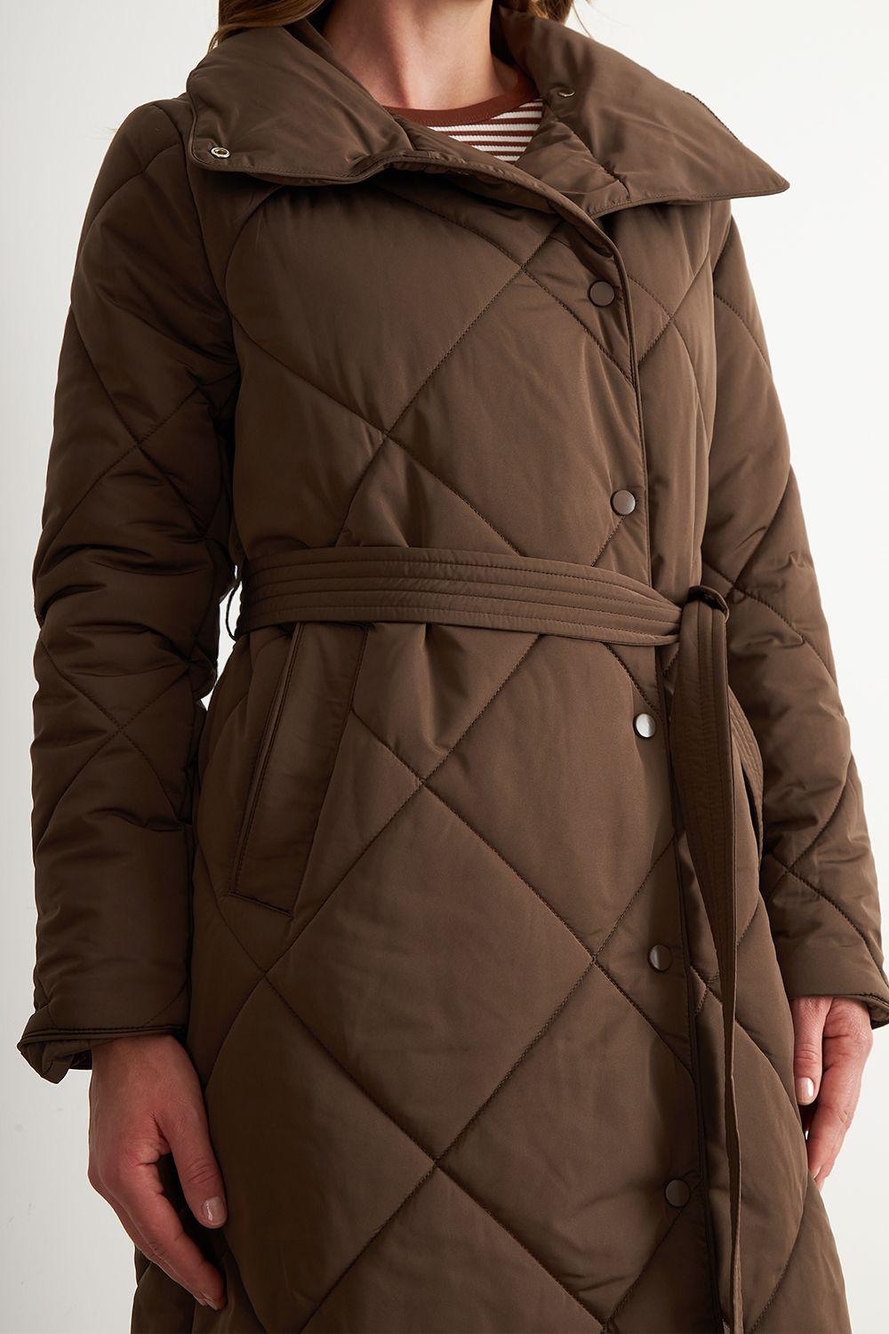 Parka Acolchada con Cinturón Lazo Café Nicopoly-5
