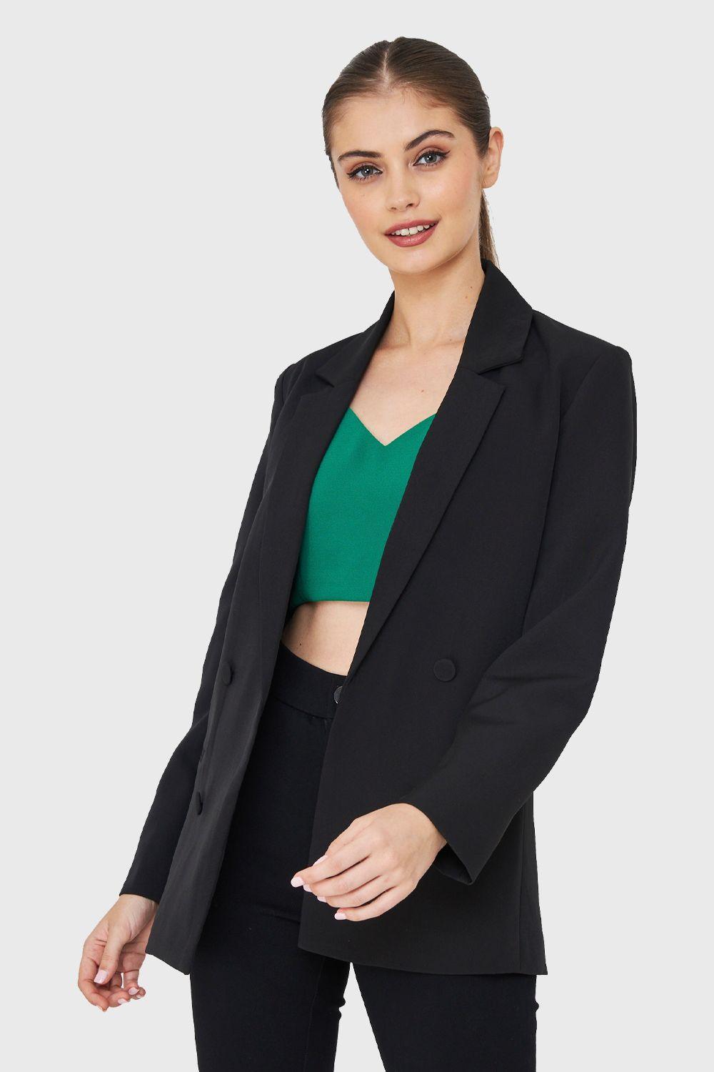 Blazer Cuatro Botones Decorativos Negro Nicopoly-0