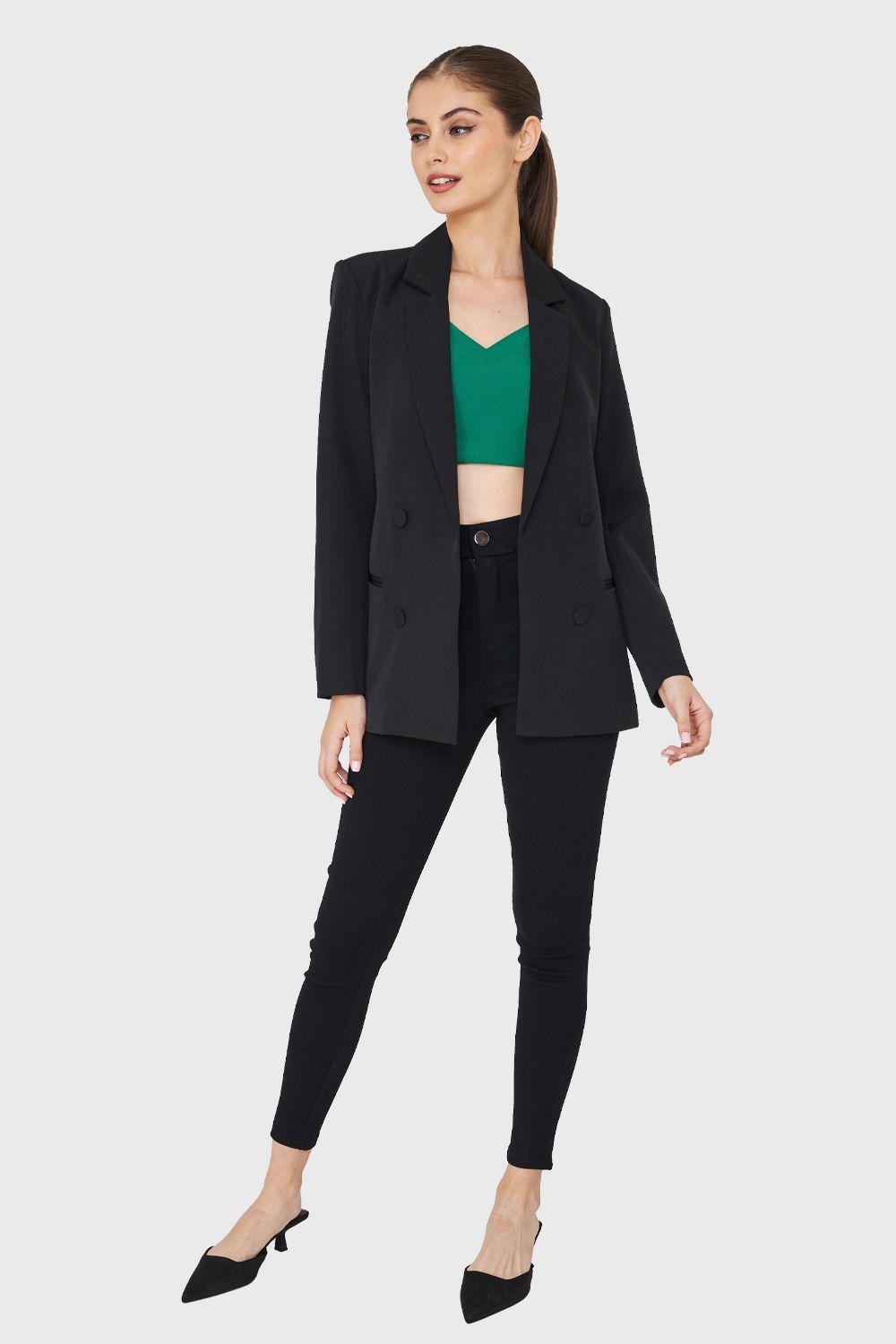 Blazer Cuatro Botones Decorativos Negro Nicopoly-1
