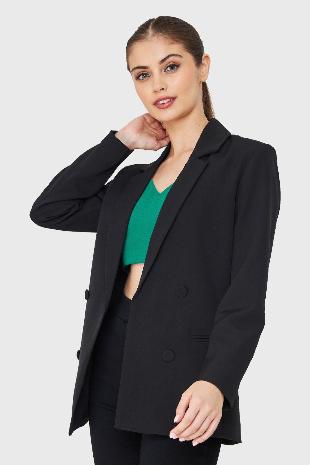 Blazer Cuatro Botones Decorativos Negro Nicopoly-2