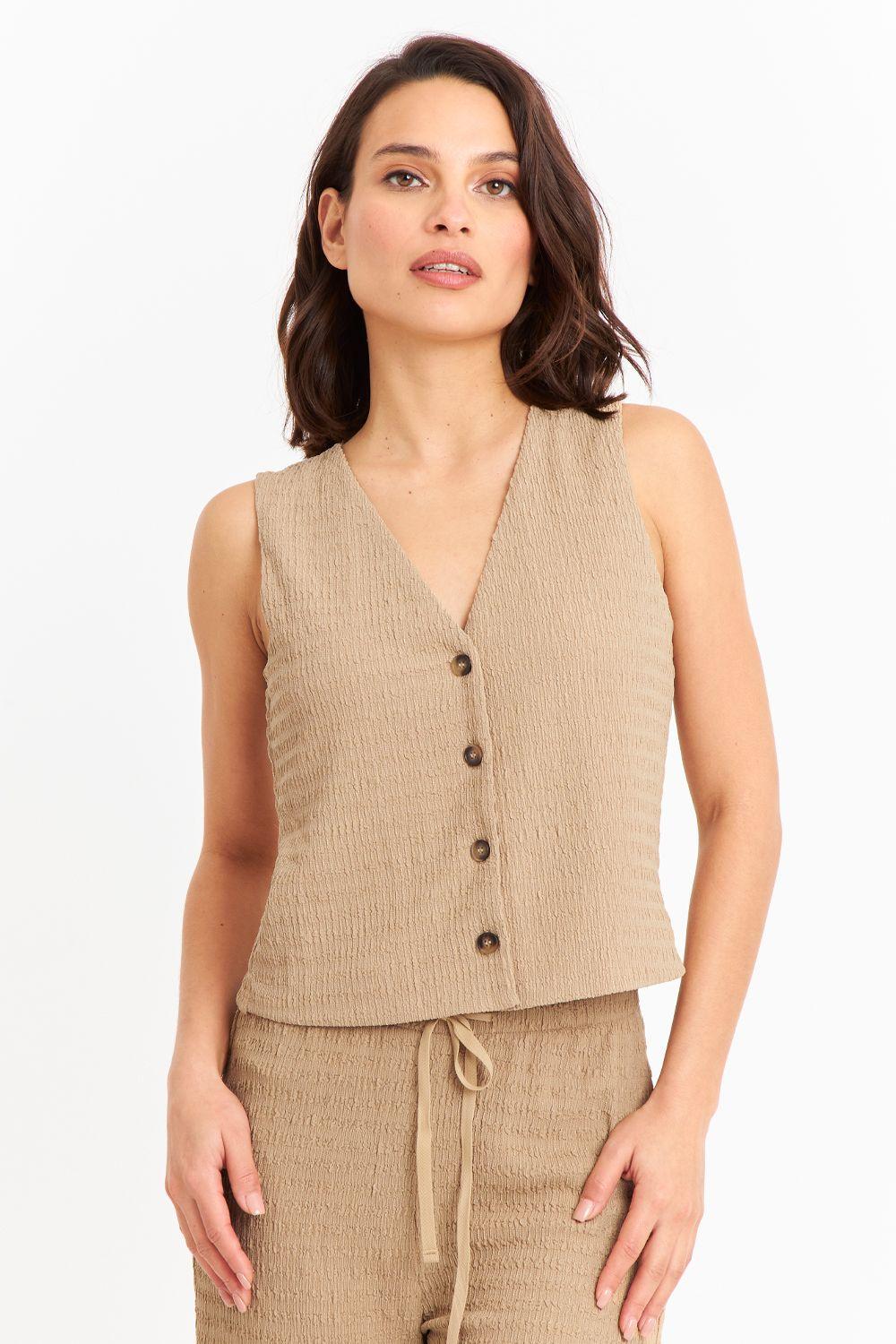 Gilet Tipo Crepé Khaki Nicopoly-4