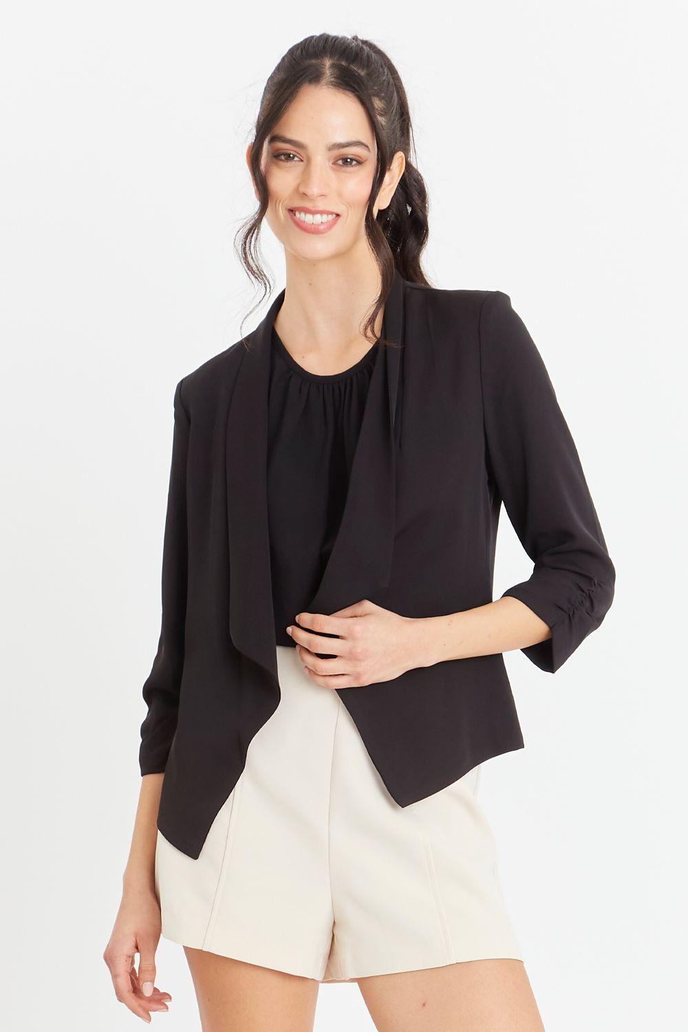 Blazer Manga Detalle Drapeado Negro Nicopoly-0