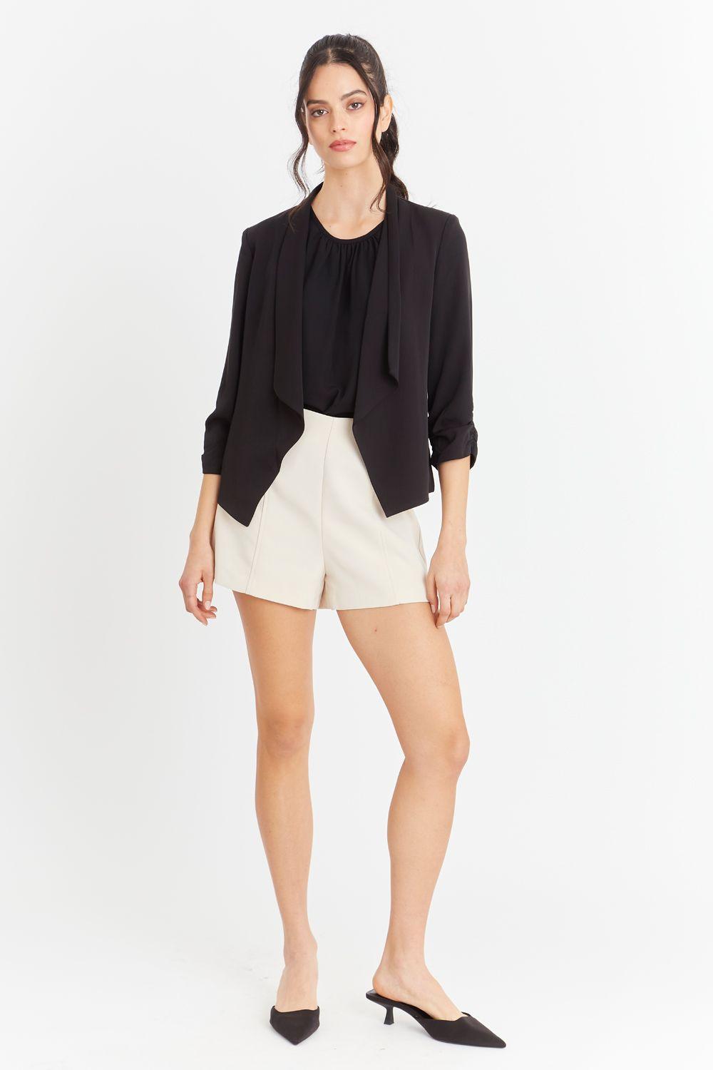 Blazer Manga Detalle Drapeado Negro Nicopoly-1