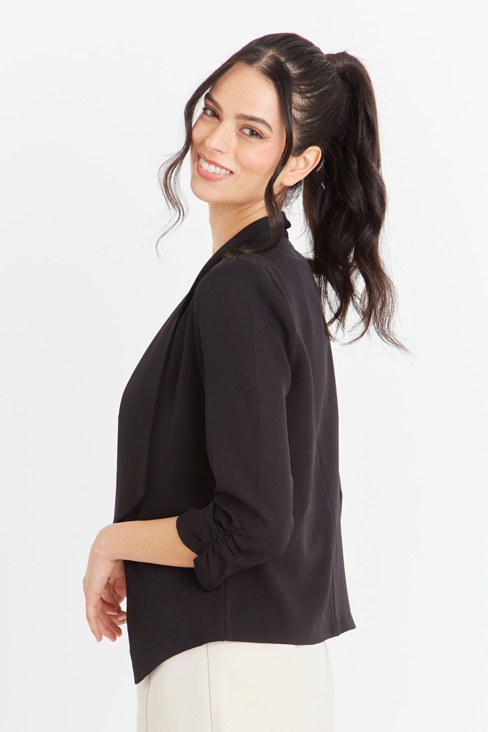 Blazer Manga Detalle Drapeado Negro Nicopoly-2
