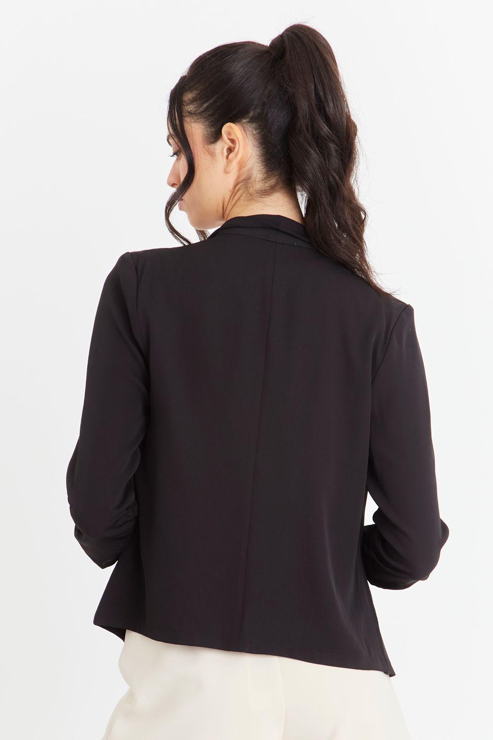 Blazer Manga Detalle Drapeado Negro Nicopoly-3