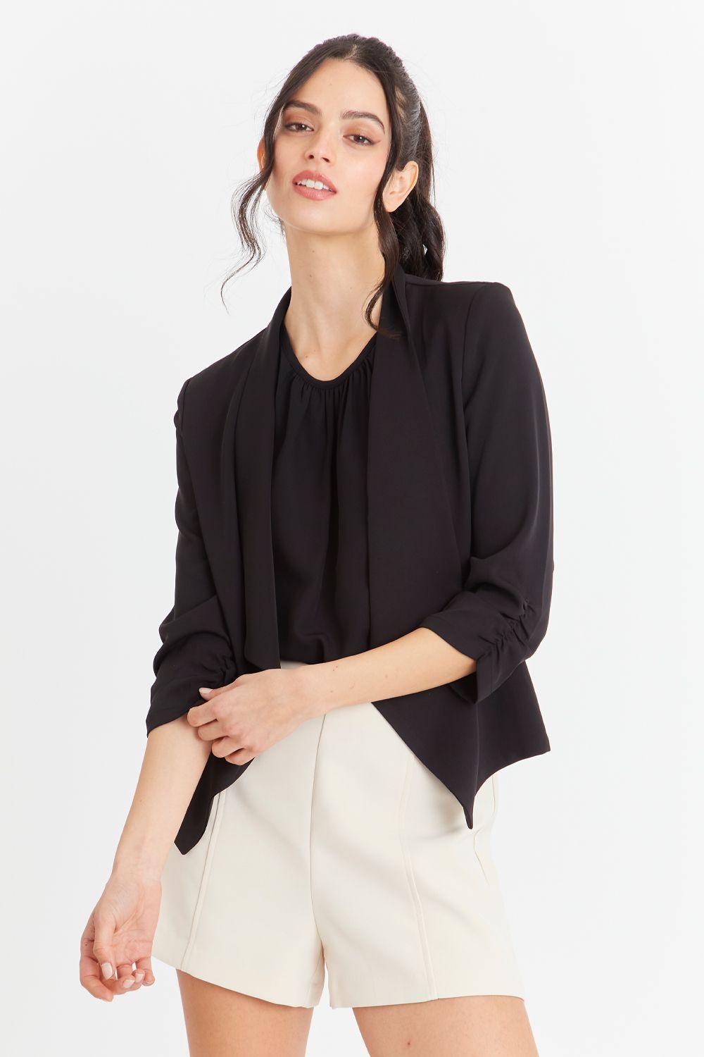 Blazer Manga Detalle Drapeado Negro Nicopoly-4