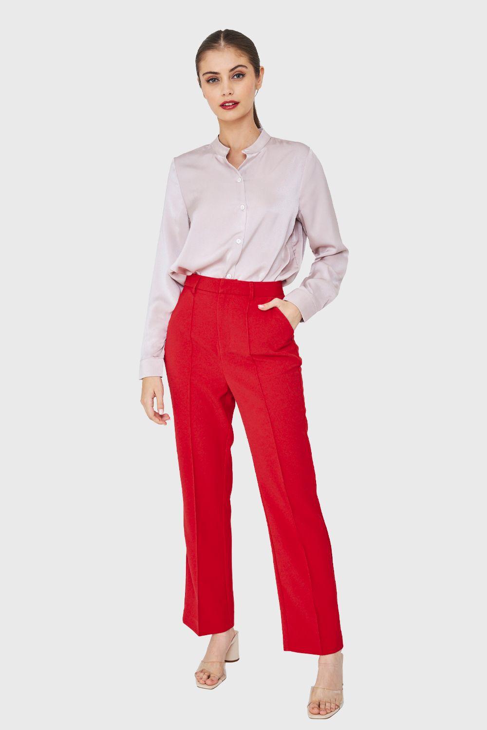 Pantalón Vestir Costuras Frontales Rojo Nicopoly-1