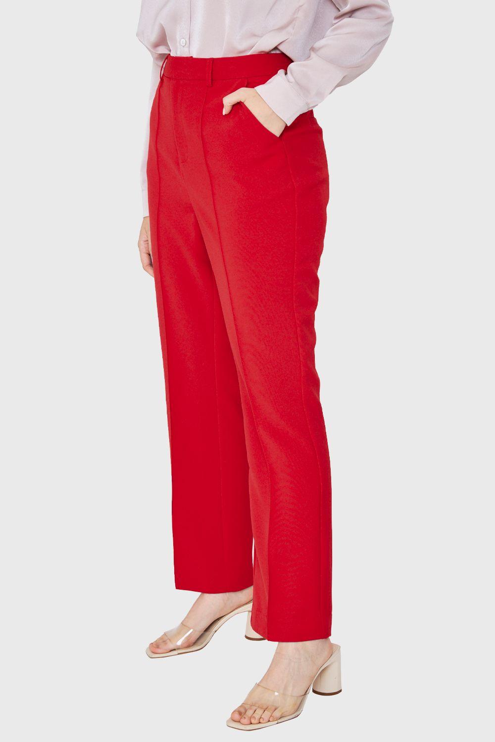 Pantalón Vestir Costuras Frontales Rojo Nicopoly-2