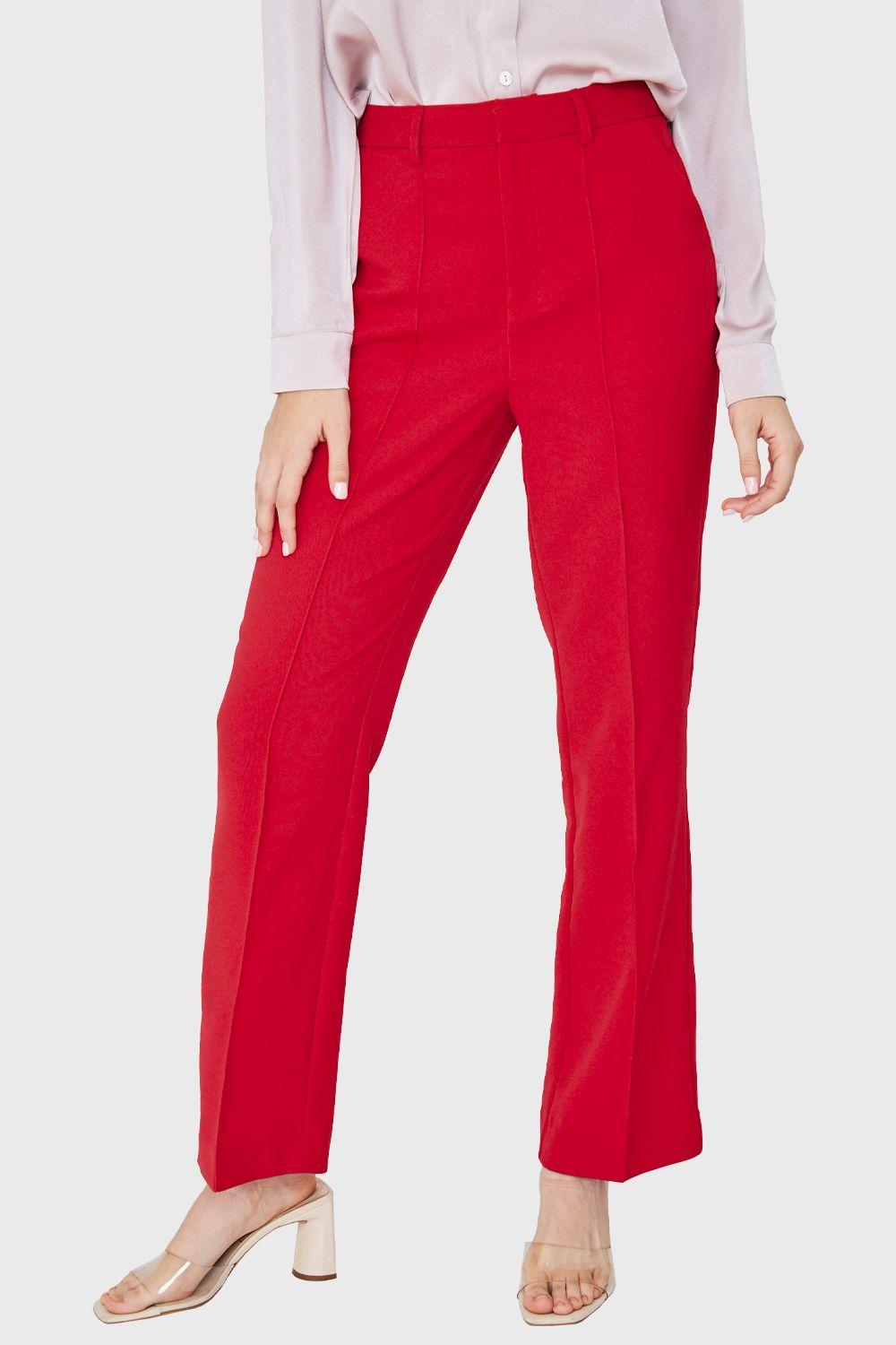 Pantalón Vestir Costuras Frontales Rojo Nicopoly-4