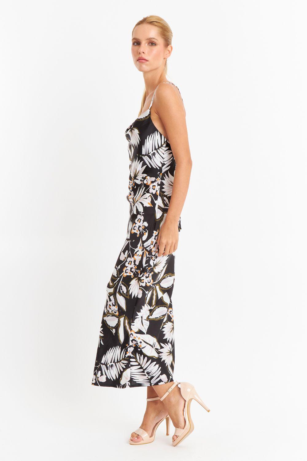 Vestido Tipo Satín Floreado Negro Nicopoly-2