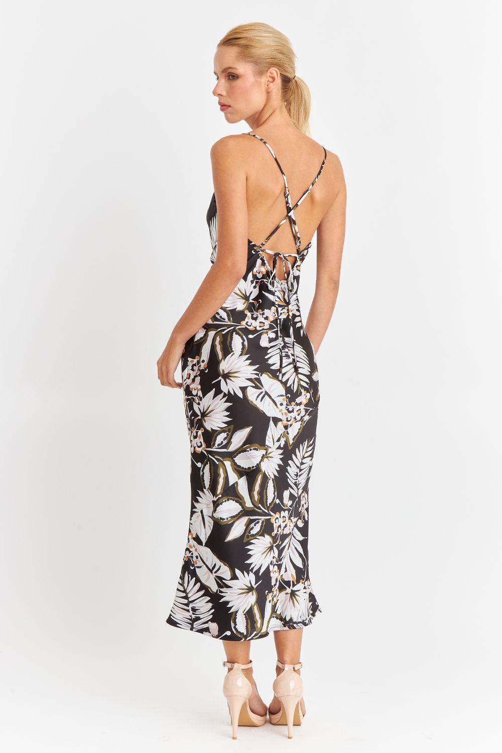 Vestido Tipo Satín Floreado Negro Nicopoly-3