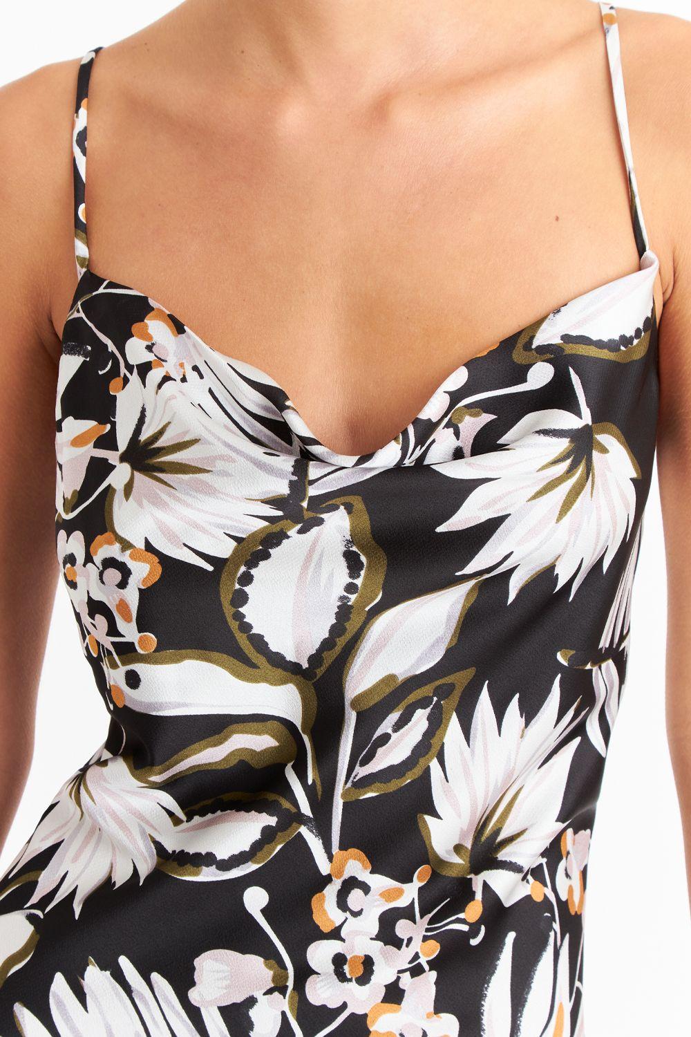 Vestido Tipo Satín Floreado Negro Nicopoly-5