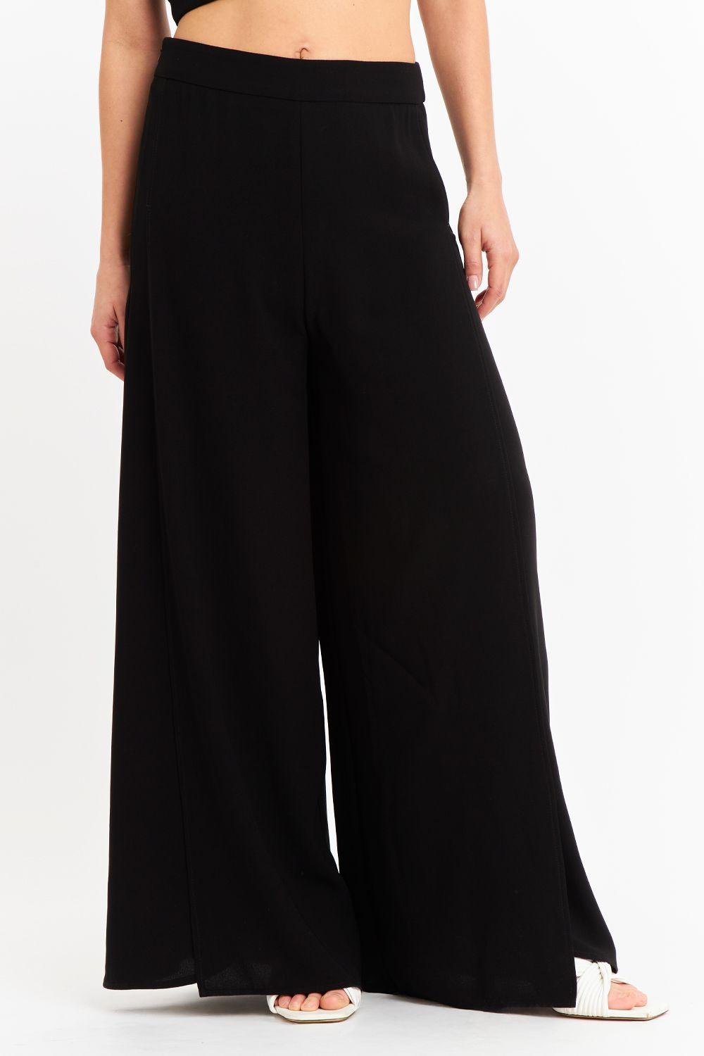 Pantalón Palazzo Tajos Negro Nicopoly-0