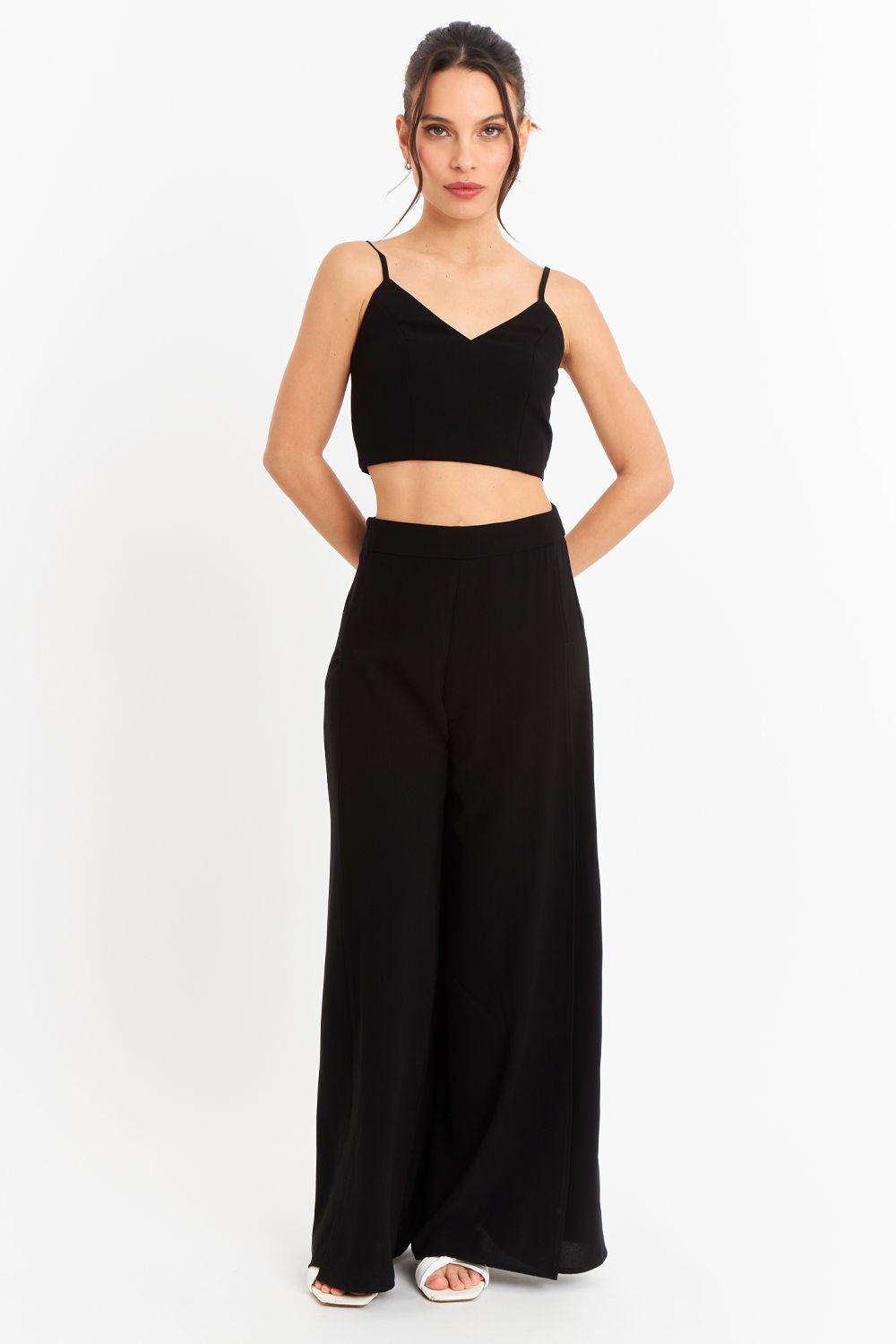 Pantalón Palazzo Tajos Negro Nicopoly-1