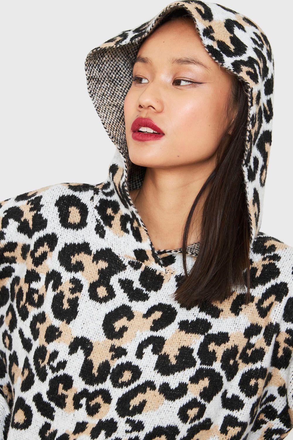 Sweater Leopard Con Gorro Blanco Nicopoly-5