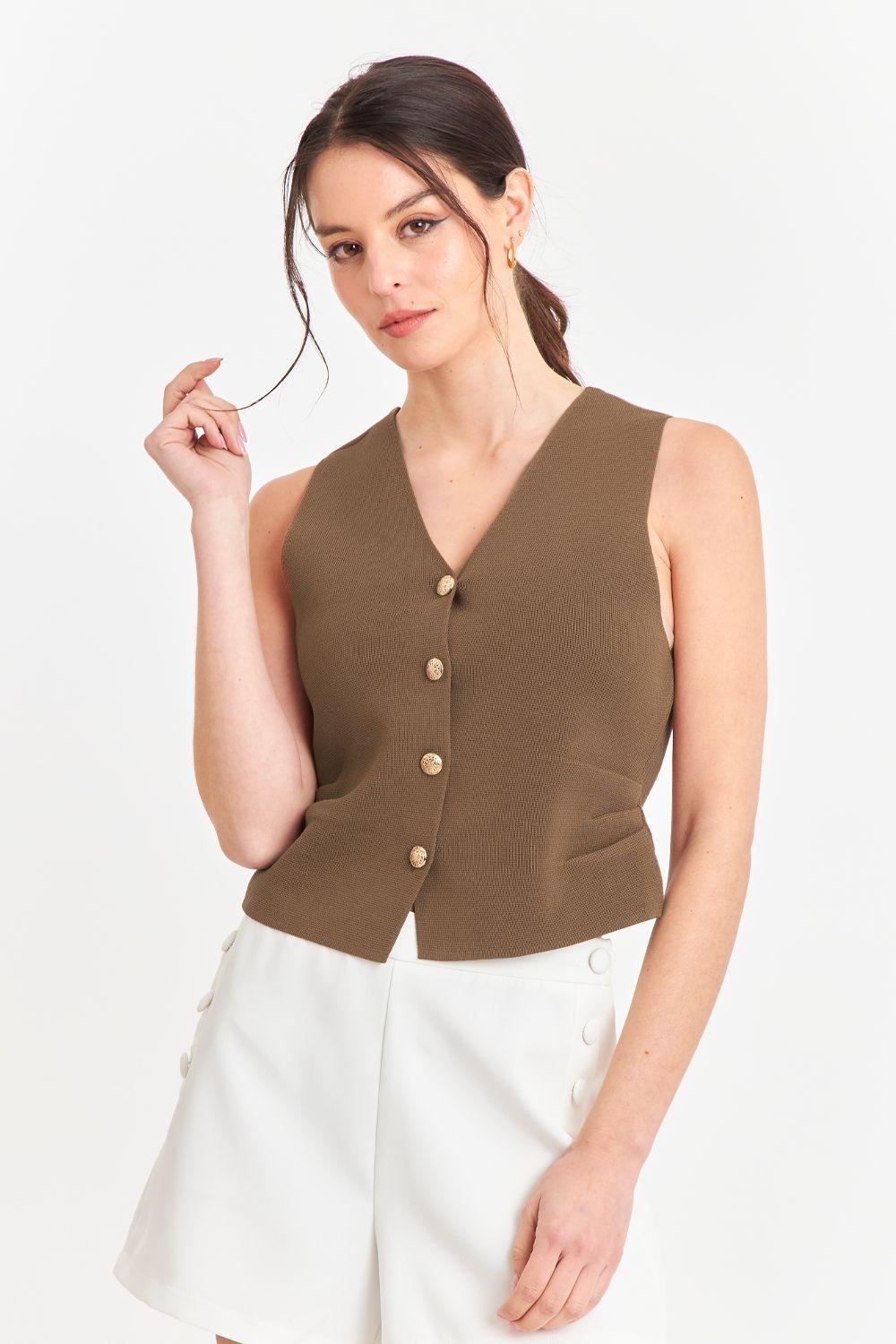 Gilet con Drapeado Lateral Café-0
