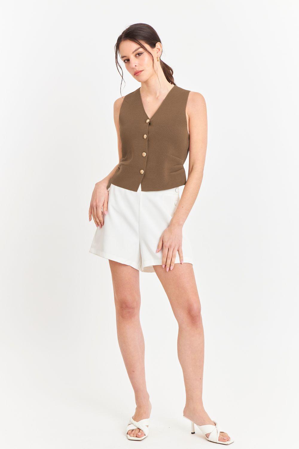 Gilet con Drapeado Lateral Café-1