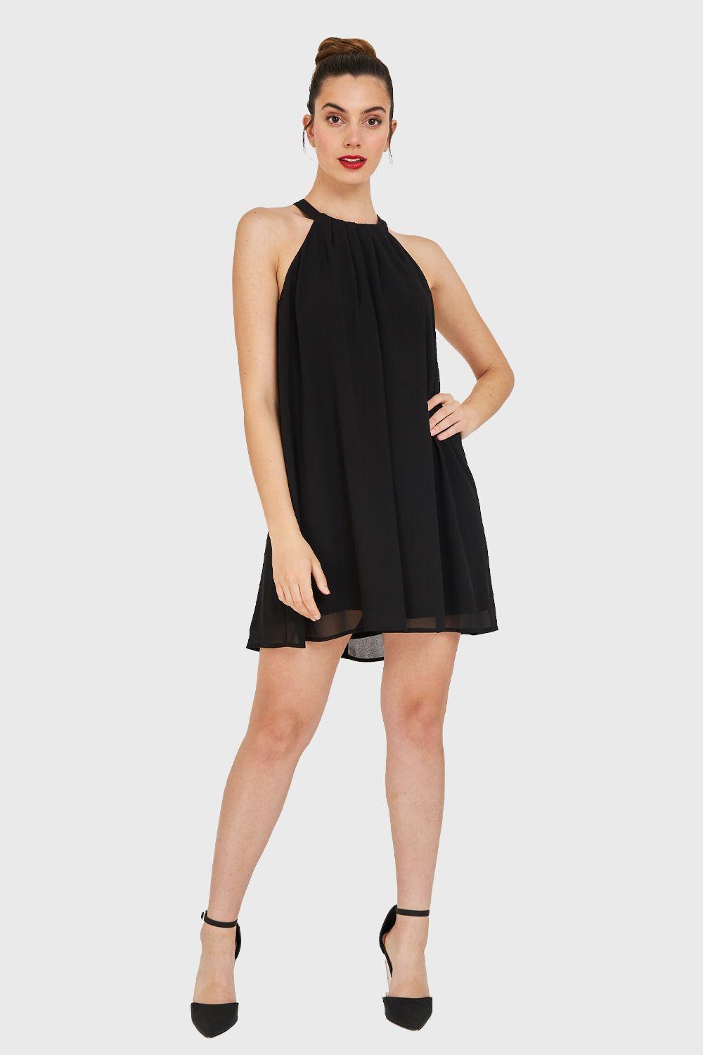 Vestido Corto Halter Negro Nicopoly-1