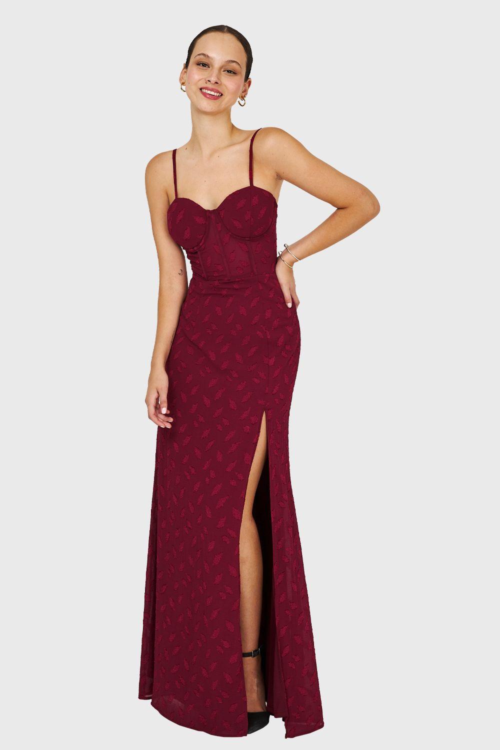 Vestido Largo Fiesta Burdeo Nicopoly-0
