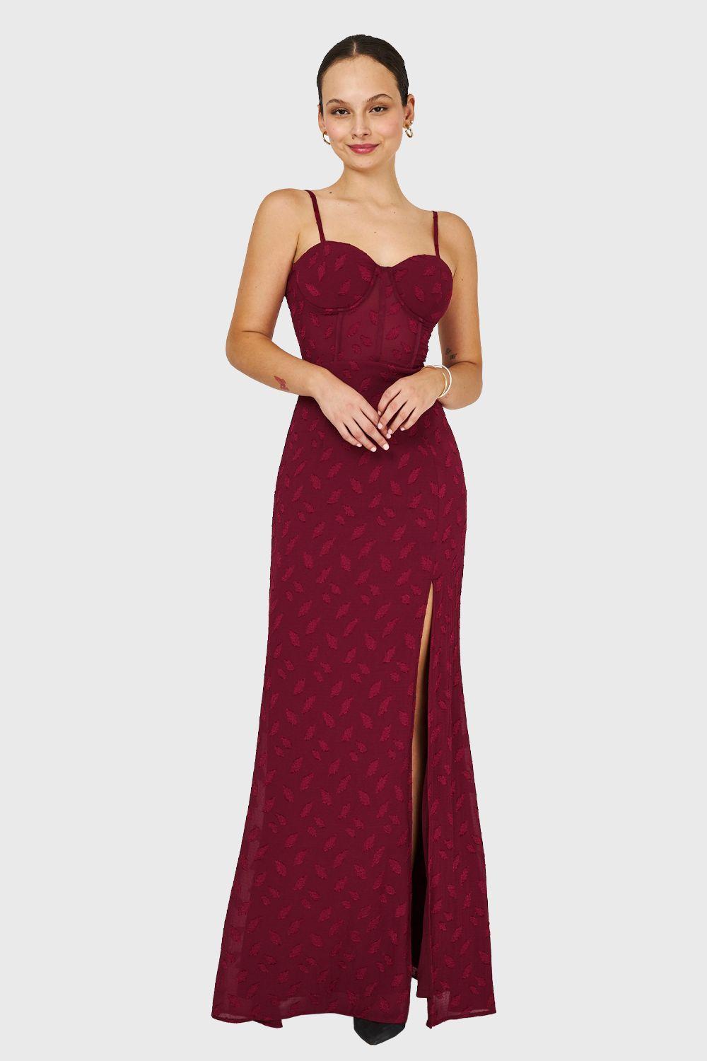 Vestido Largo Fiesta Burdeo Nicopoly-4