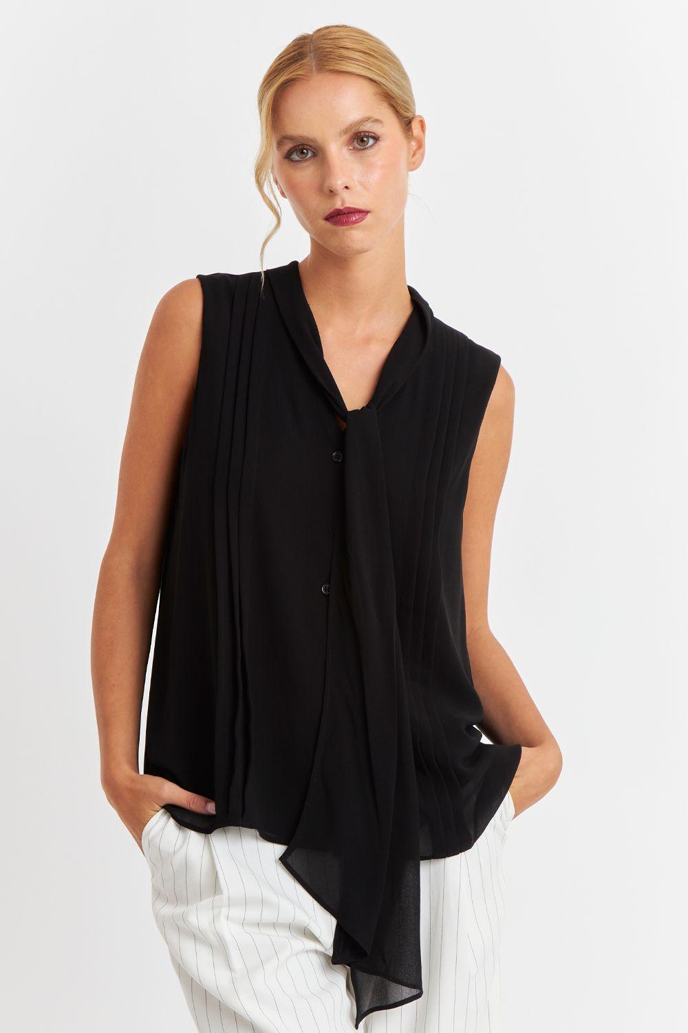 Blusa Cuello Tipo Corbata Negro Nicopoly-0