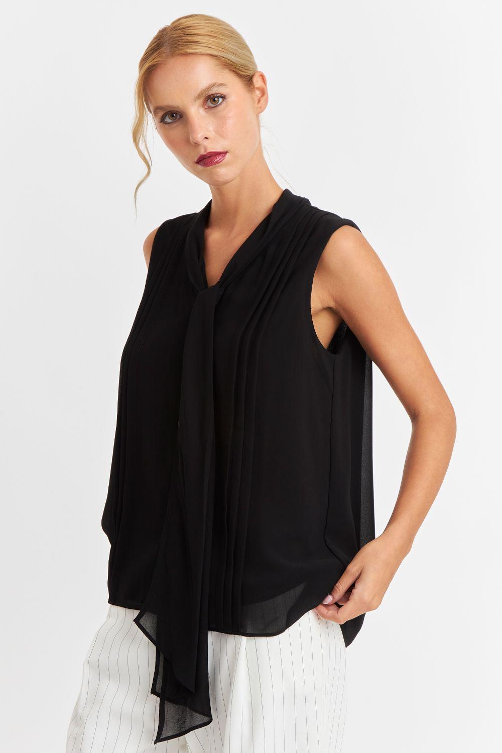 Blusa Cuello Tipo Corbata Negro Nicopoly-4