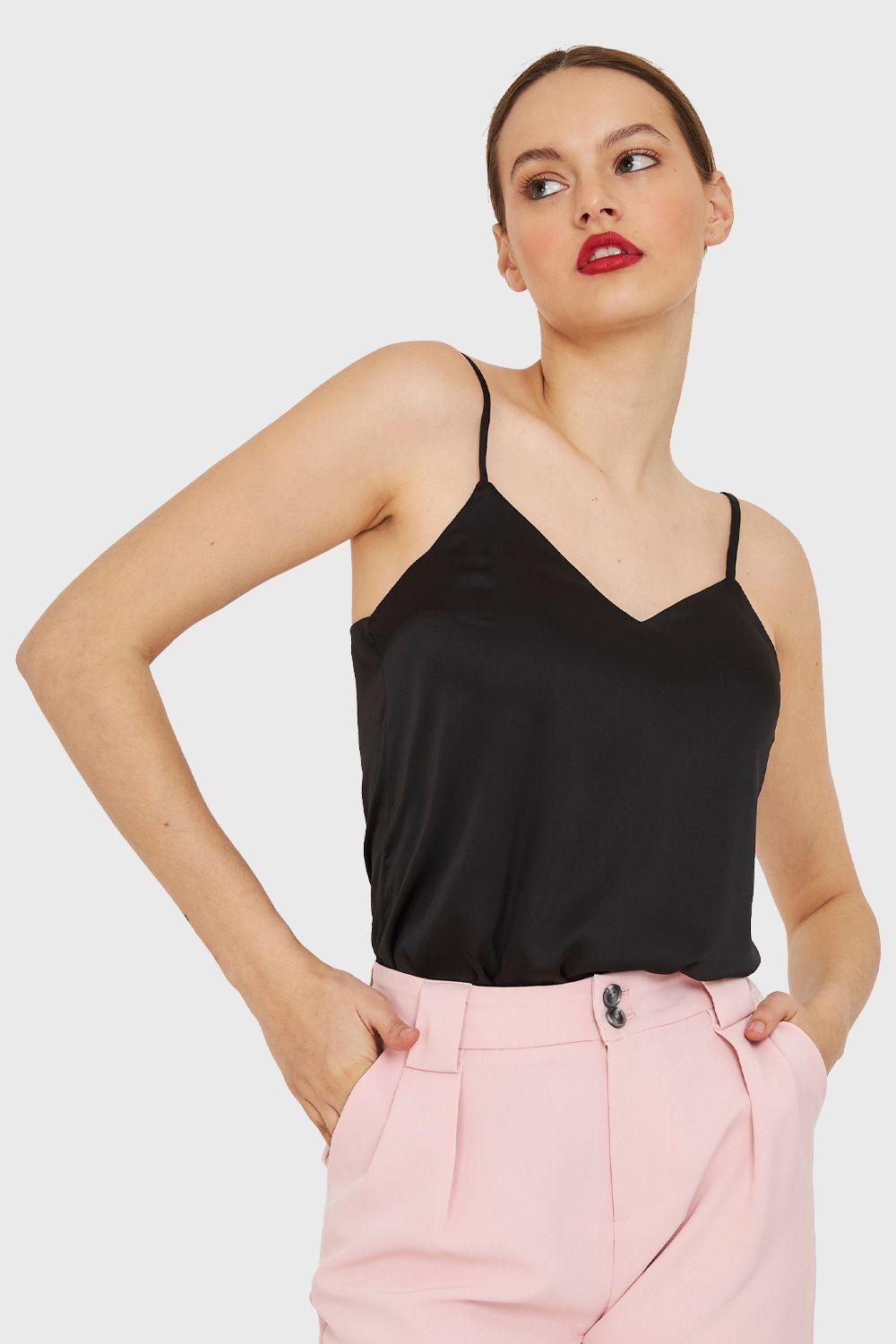 Top Básico Tipo Satín Negro Nicopoly-0