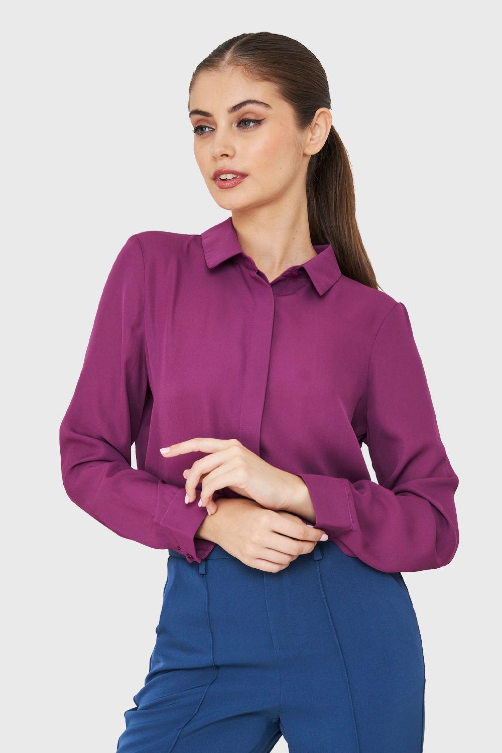 Blusa Botonera Invisible Básica Púrpura Nicopoly-0