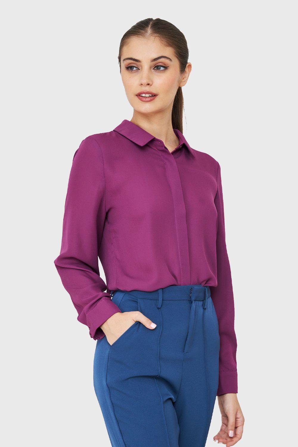 Blusa Botonera Invisible Básica Púrpura Nicopoly-2