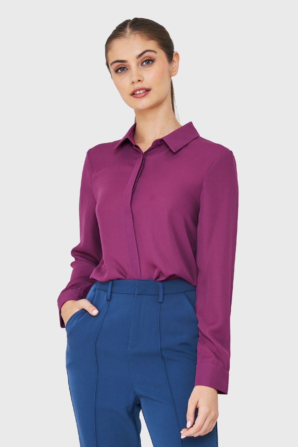 Blusa Botonera Invisible Básica Púrpura Nicopoly-4