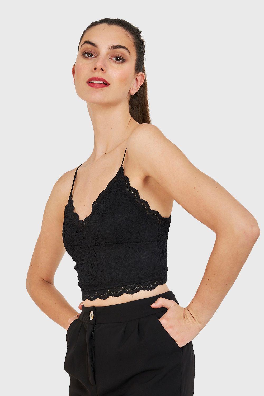 Crop Top Encaje Negro Nicopoly-2