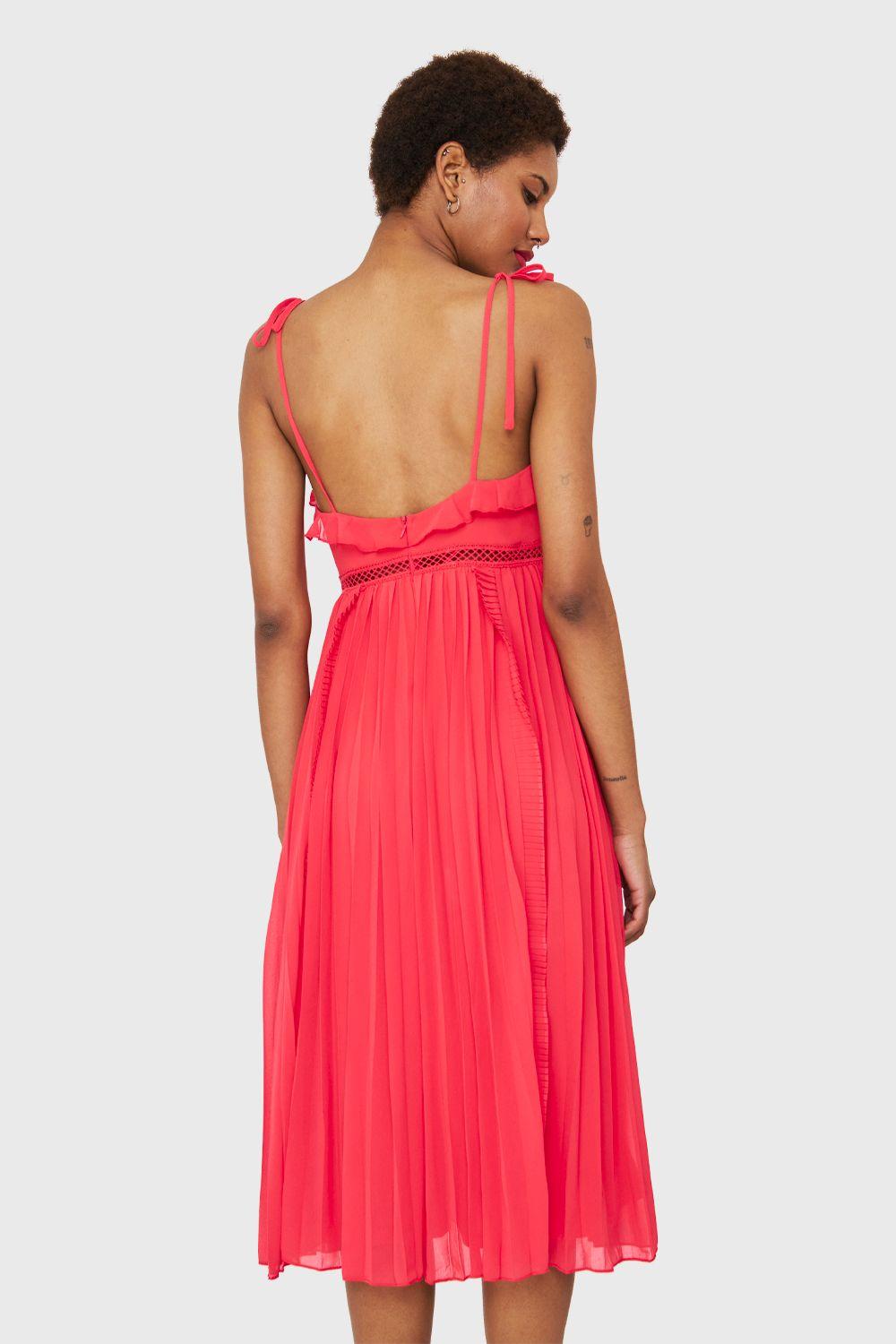Vestido Plisado Vuelitos Rojo Escarlata Nicopoly-3