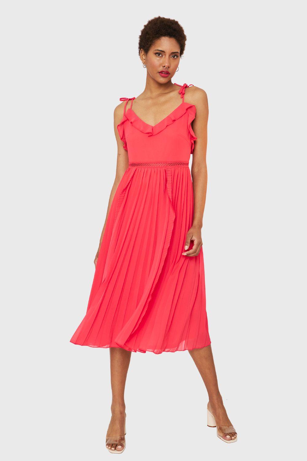 Vestido Plisado Vuelitos Rojo Escarlata Nicopoly-1