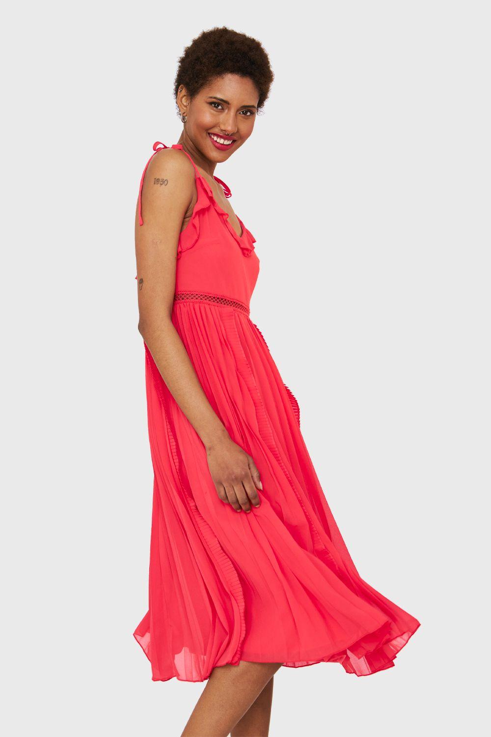 Vestido Plisado Vuelitos Rojo Escarlata Nicopoly-2
