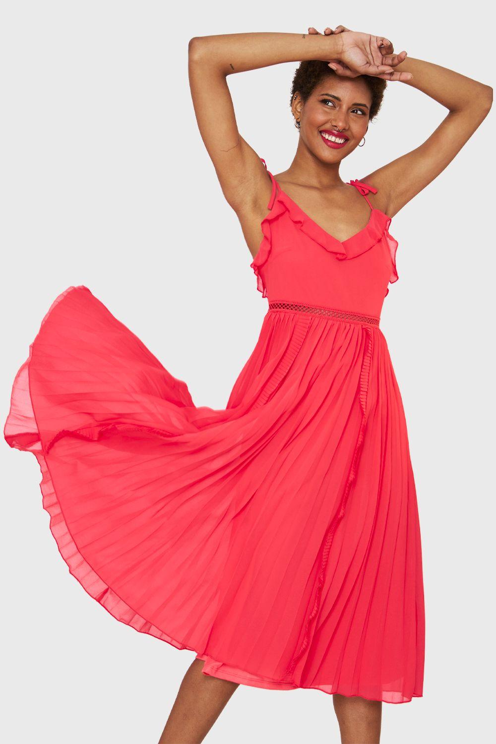 Vestido Plisado Vuelitos Rojo Escarlata Nicopoly-0