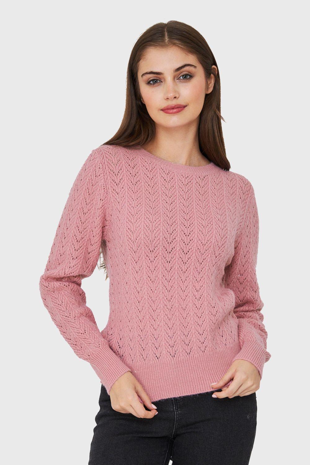 Sweater Punto Fantasía Lurex Rosa Nicopoly-0