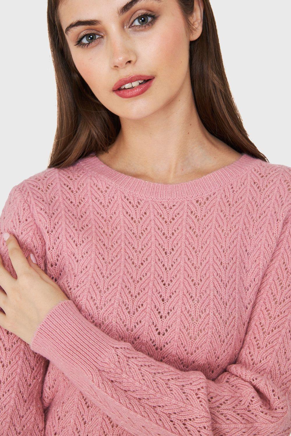 Sweater Punto Fantasía Lurex Rosa Nicopoly-5