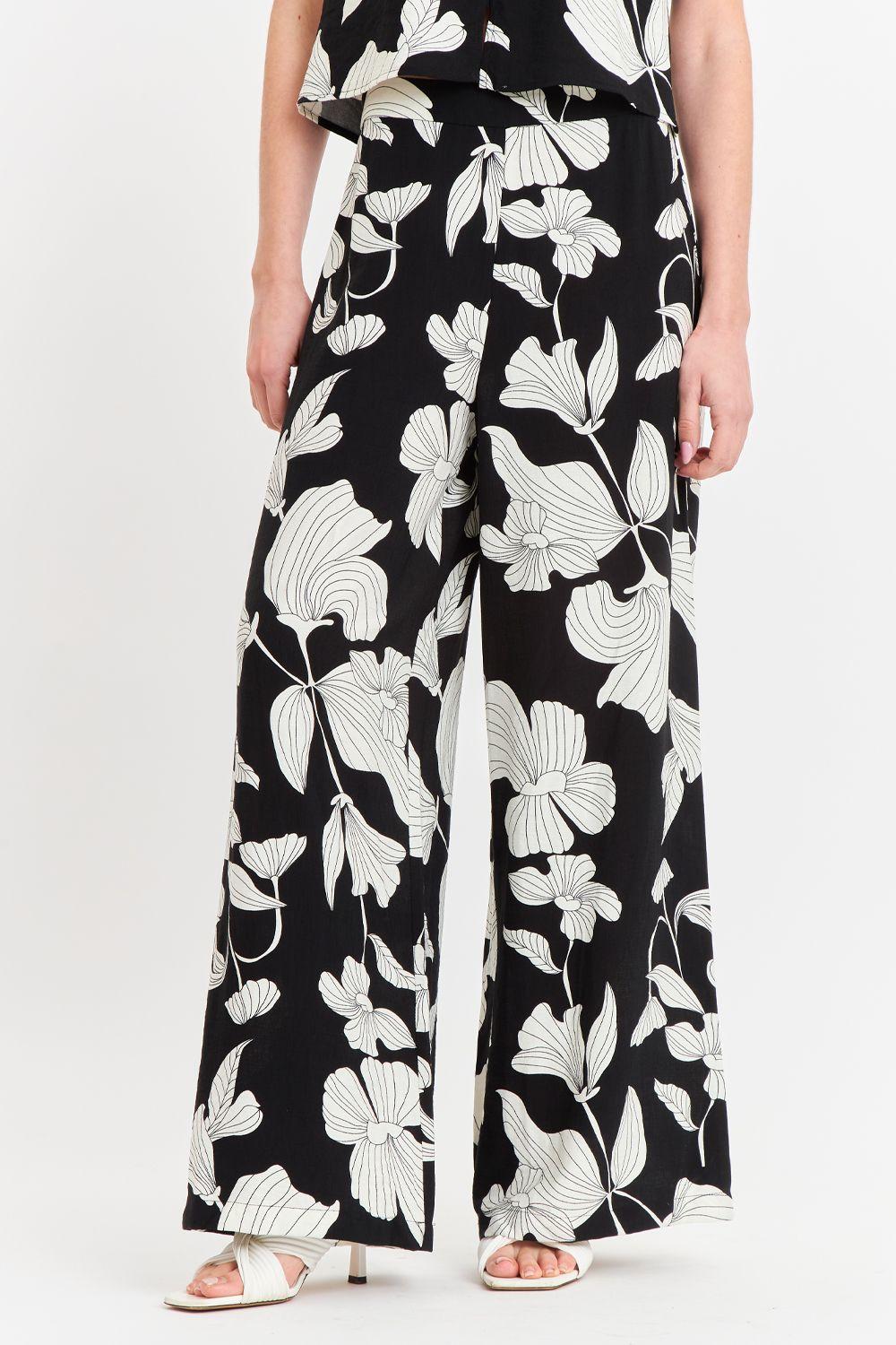 Pantalón Negro Flores Blancas Nicopoly-0