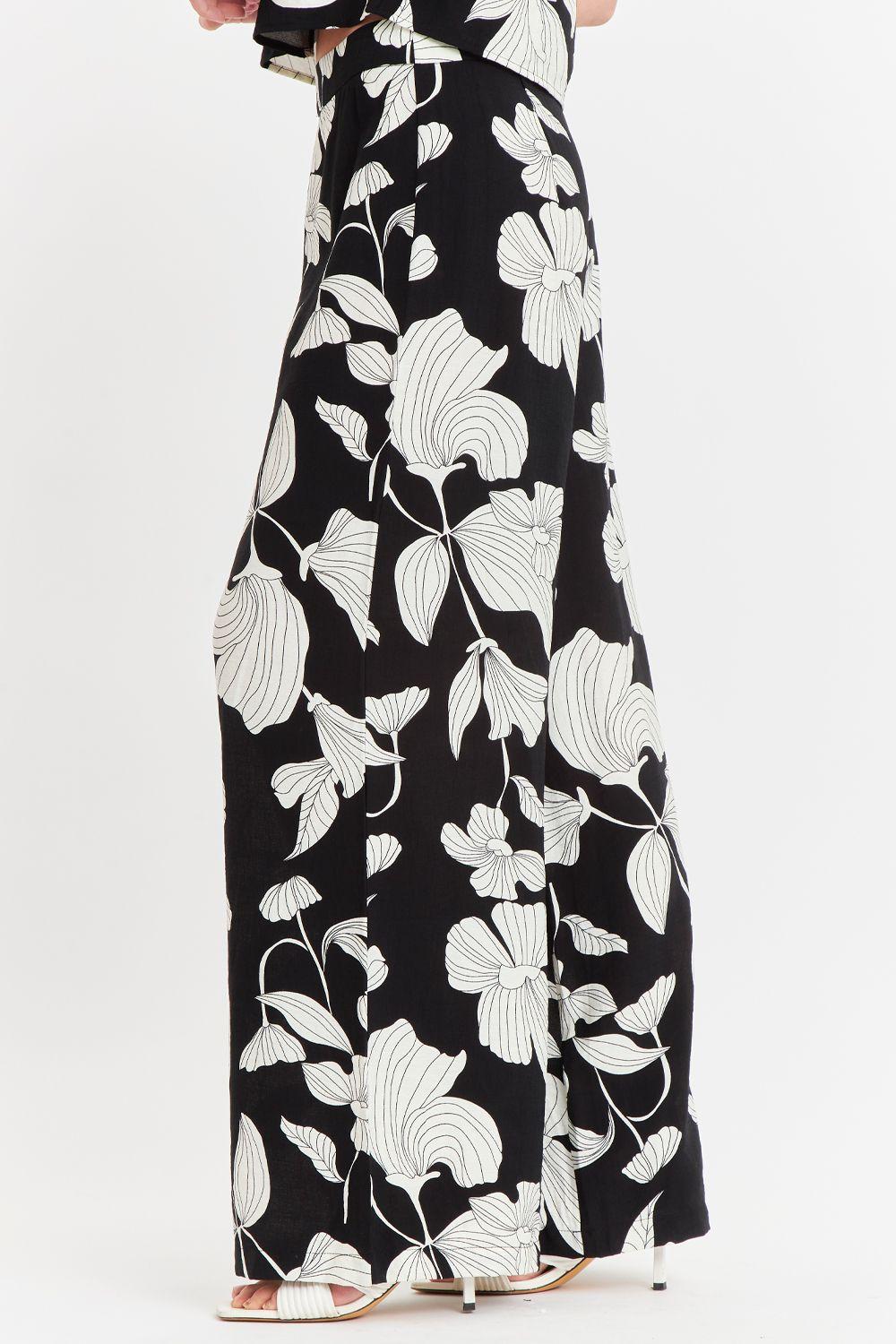 Pantalón Negro Flores Blancas Nicopoly-2