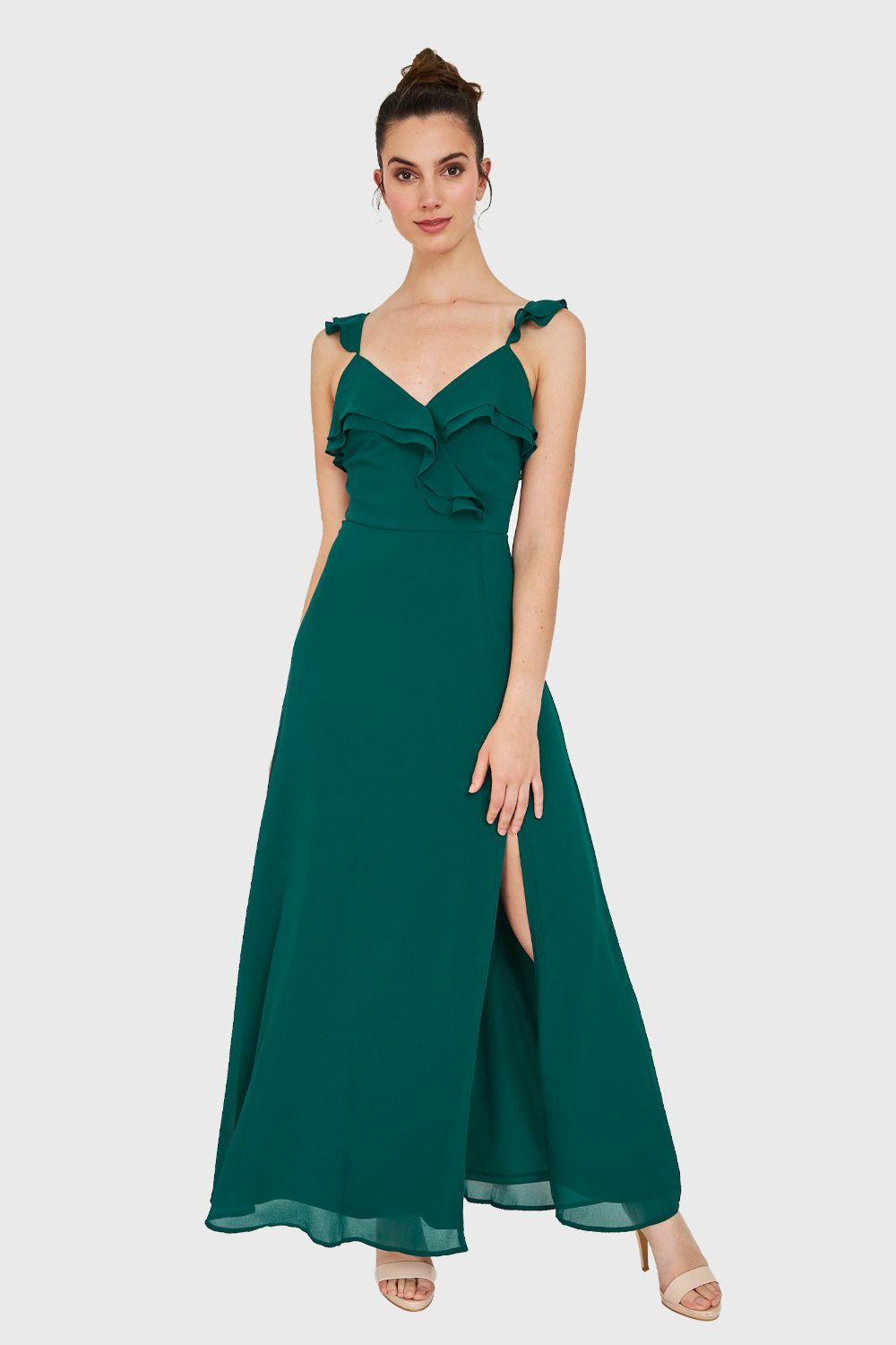 Vestido Largo Romántico Verde Oscuro Nicopoly-4