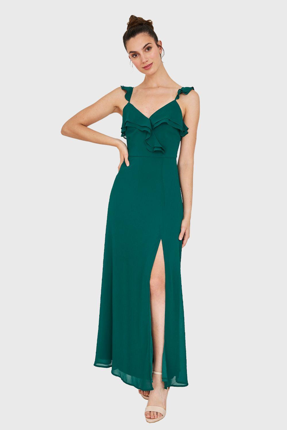 Vestido Largo Romántico Verde Oscuro Nicopoly-0