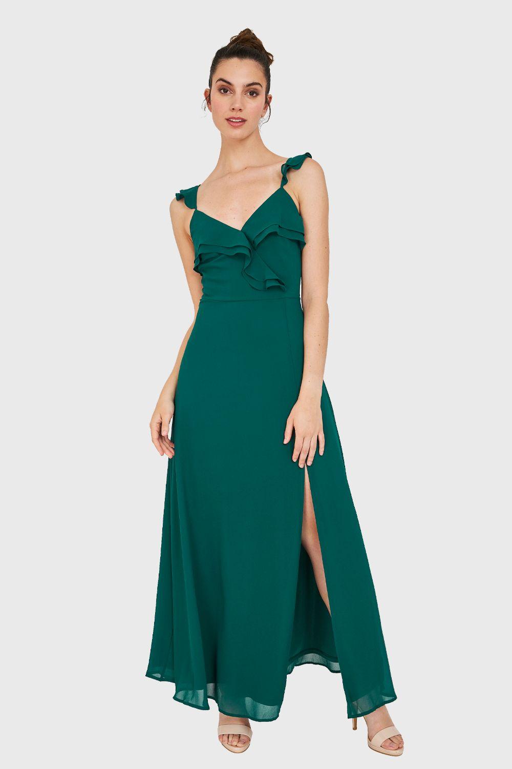 Vestido Largo Romántico Verde Oscuro Nicopoly-1