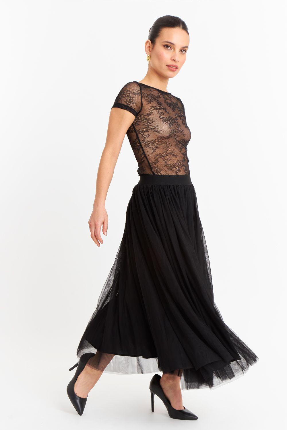 Falda Midi de Tul Negro-1