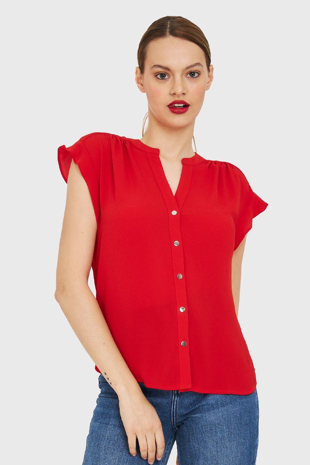 Blusa Cuello Mao Botones Rojo Nicopoly-0