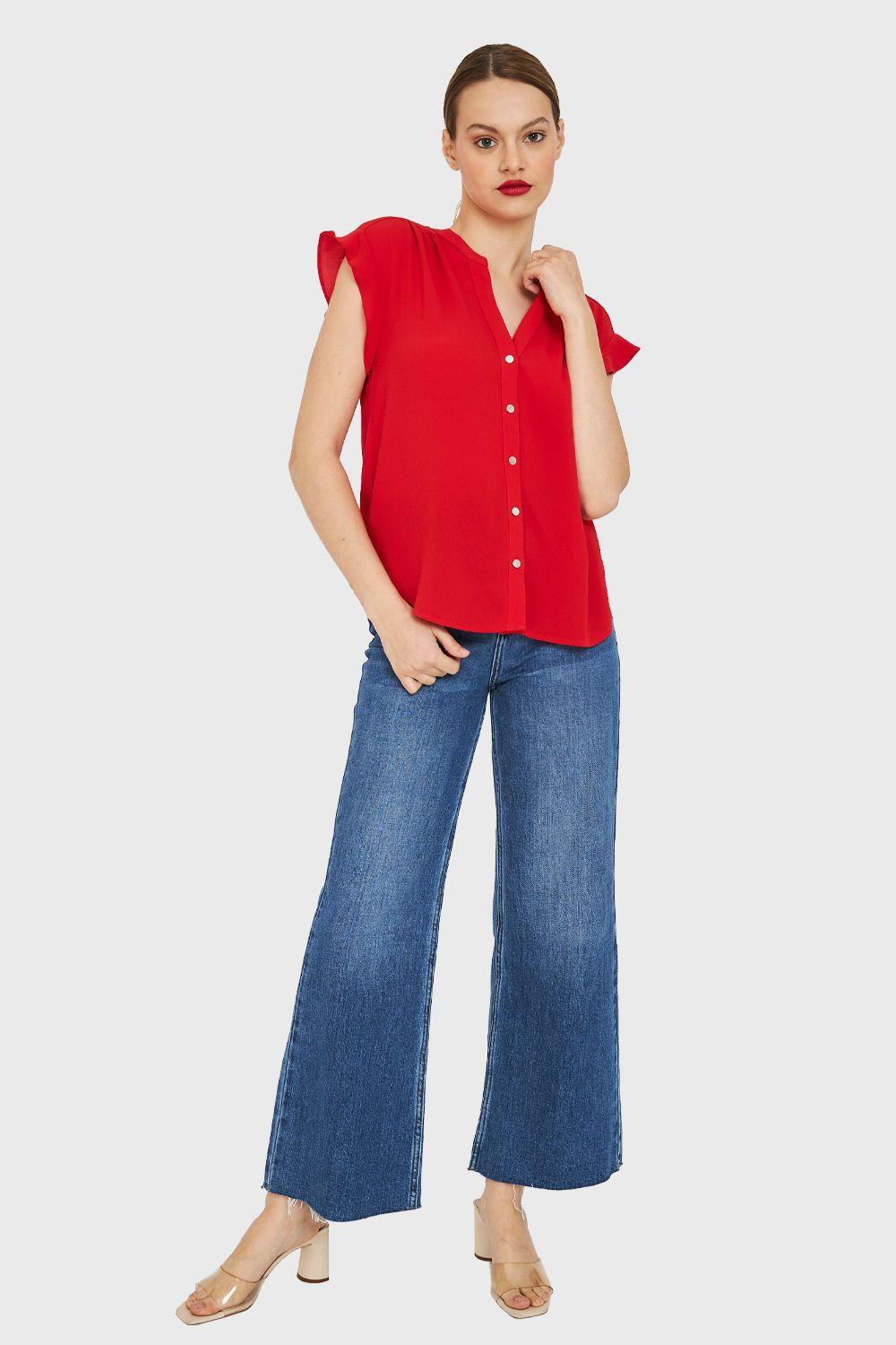 Blusa Cuello Mao Botones Rojo Nicopoly-1
