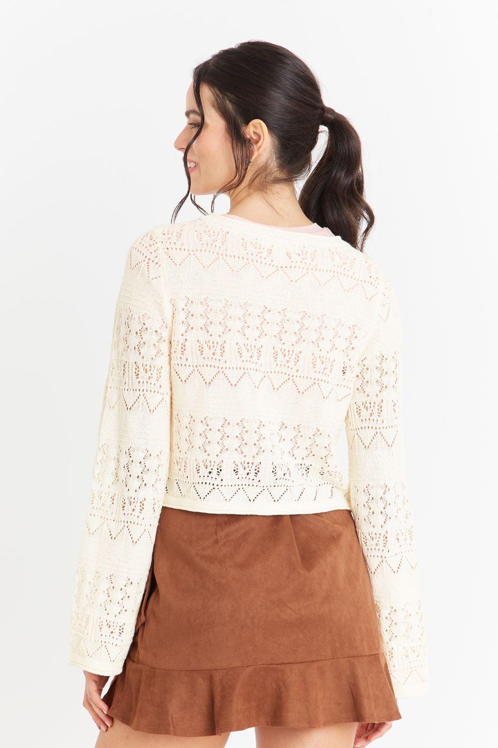 Cárdigan Tipo Crochet Hilo Blanco Nicopoly-3
